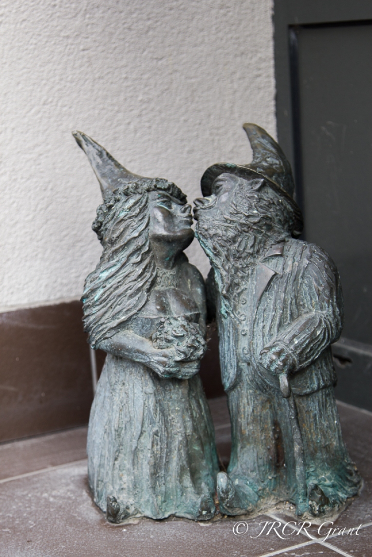 The newly wed gnomes outside the registry office, Wroclaw