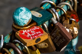 The padlock of Marielle and Aaron, a reminder of love on Tumski Bridge, Wroclaw, Poland