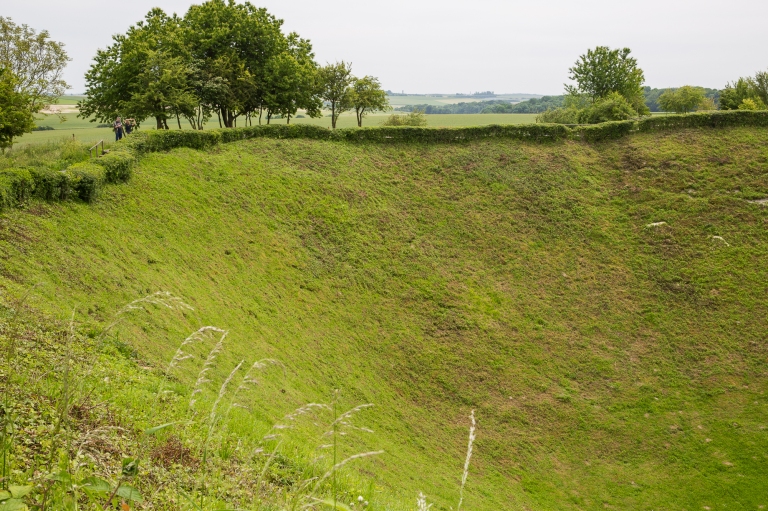 Two people on the edge of the Lochnagar Crater, underline the scale of it all.