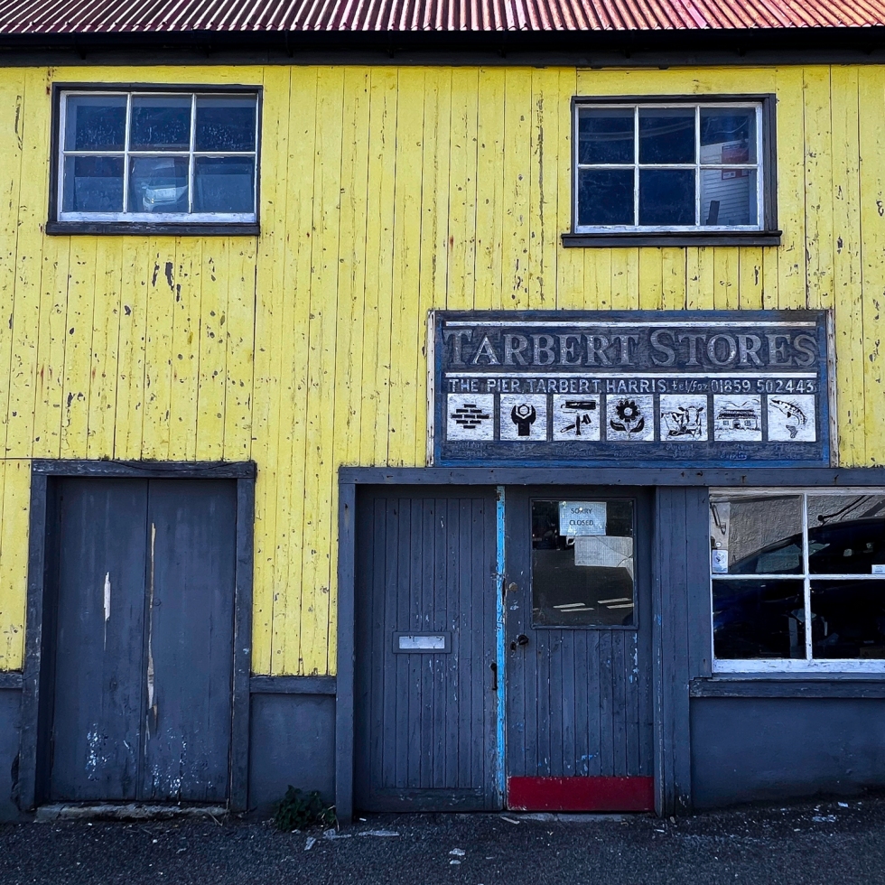 Tarbert stores frontage, closed but still providing colour